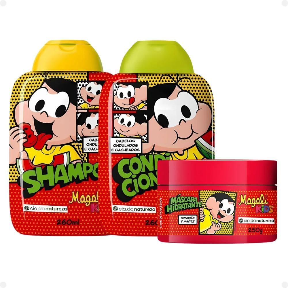 Kit Cia da Natureza Magali Kids Cabelos Ondulados e Cacheados: Shampoo, Condicionador e Máscara