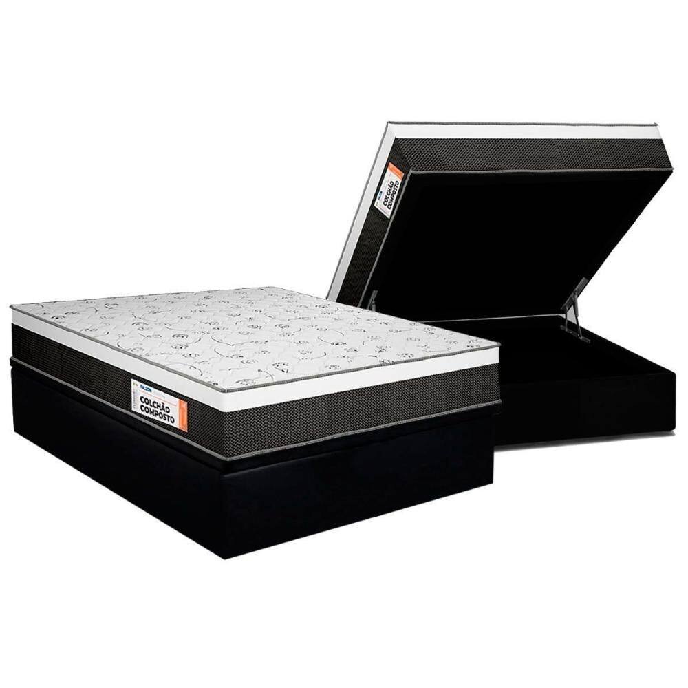 Cama Box Baú Queen: Colchão Ortopédico Plumatex Falcon Ultra Firme + Base CRC Suede Black (158x198)