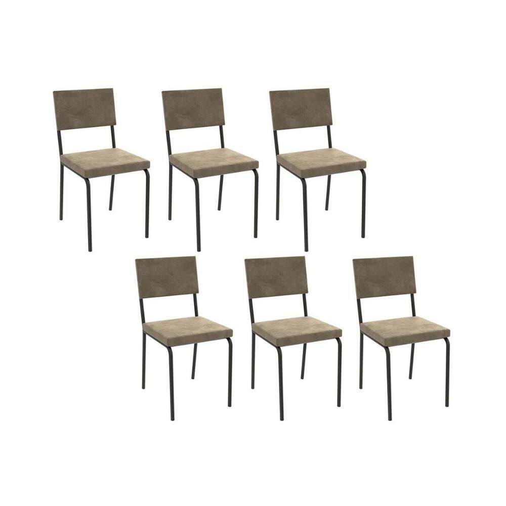 Cadeira de Cozinha Zaria 2C128 Kit 6 Un Preto Fosco/Bege A036 Suede Suede - Kappesberg