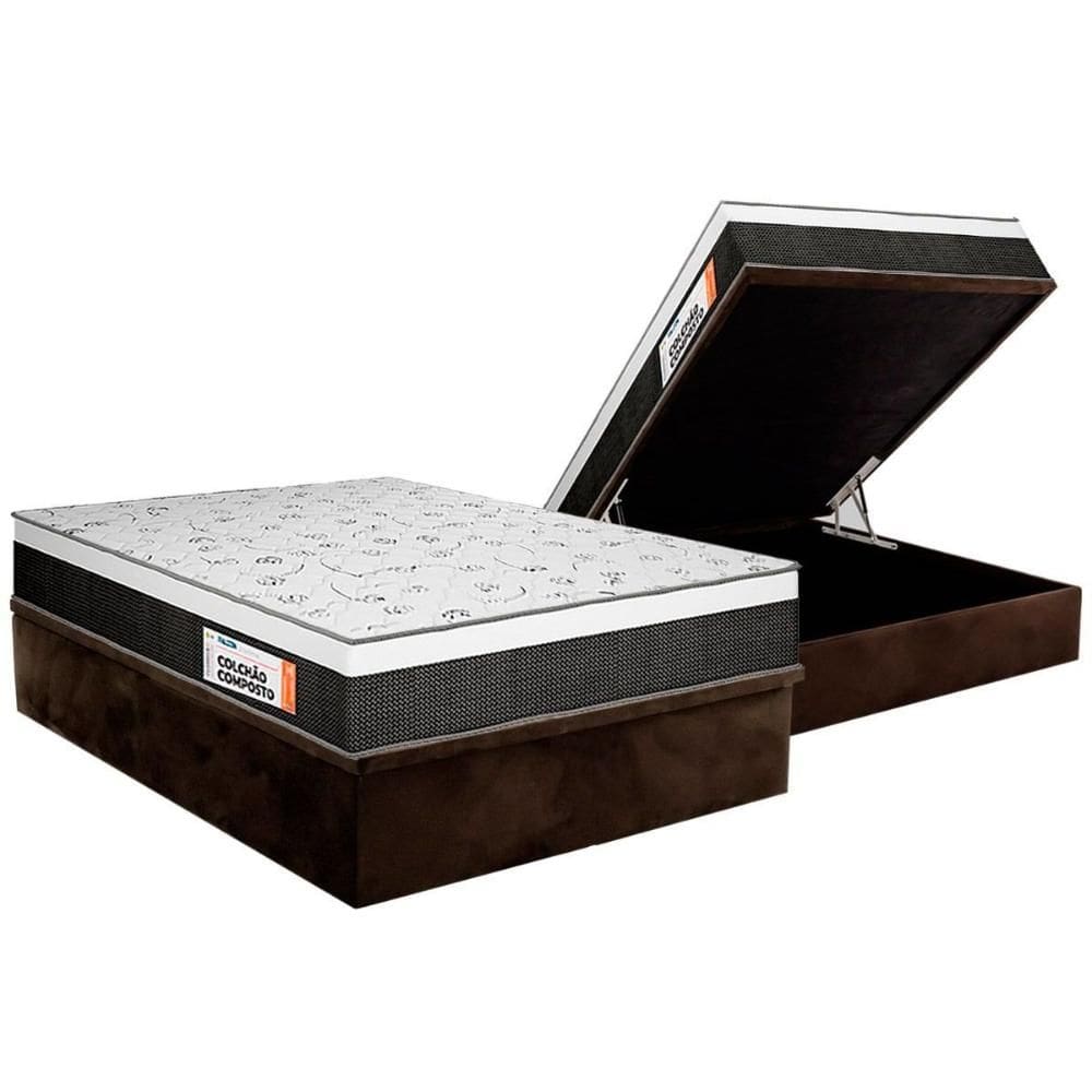 Cama Box Baú Queen: Colchão Anatômico Plumatex Falcon Ultra Firme + Base CRC Suede Brown (158x198)