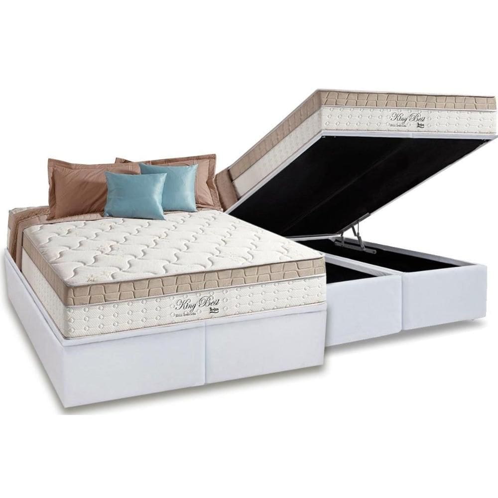 Cama Box Baú : Colchão Molas Ensacadas D Angelis Anjos Superlastic King Best + Base CRC Courano White (193x203)