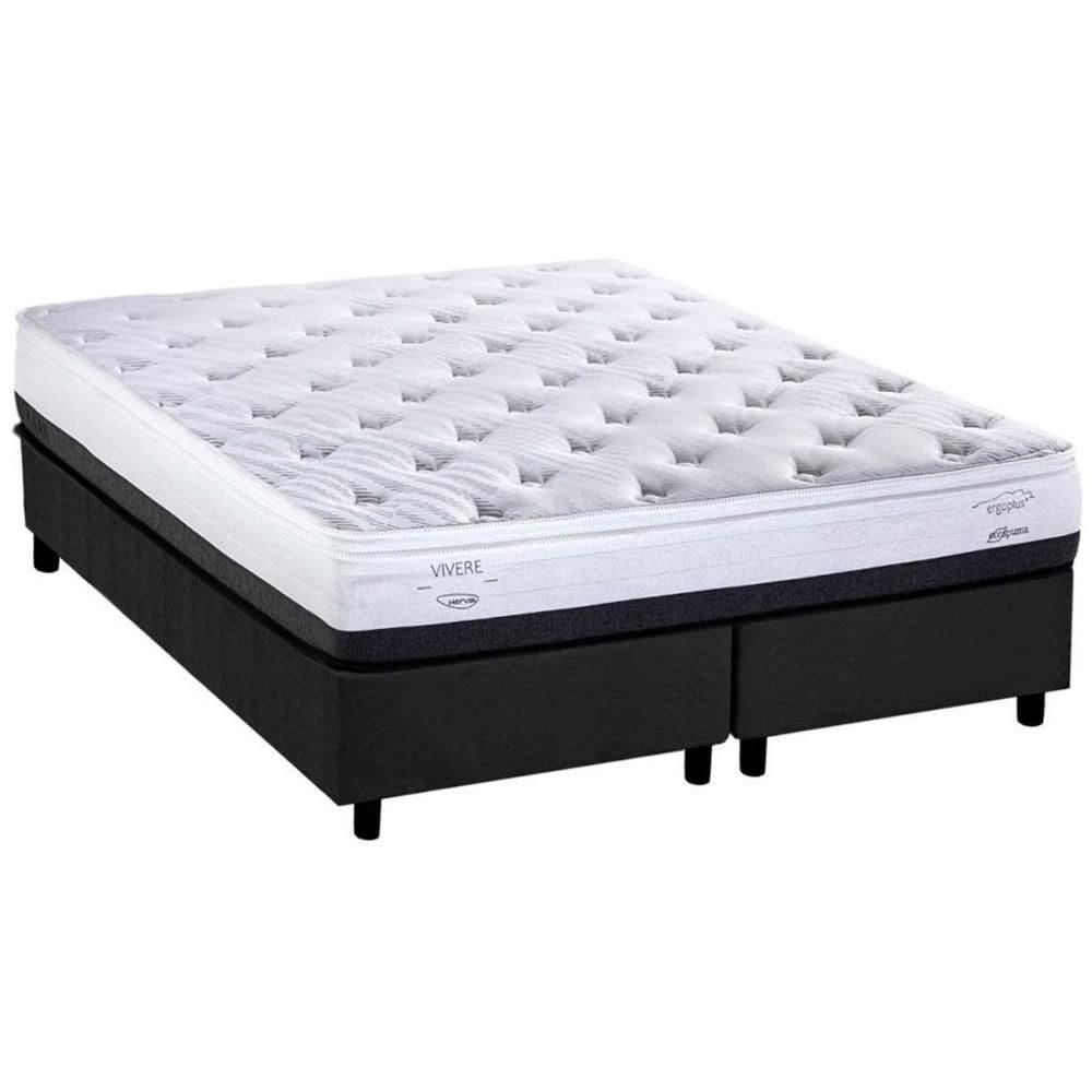 Cama Box Queen: Colchão Ortopédico Herval Georgetown C1620 Ergoplus + Base CRC Suede Gray (158x198x25)