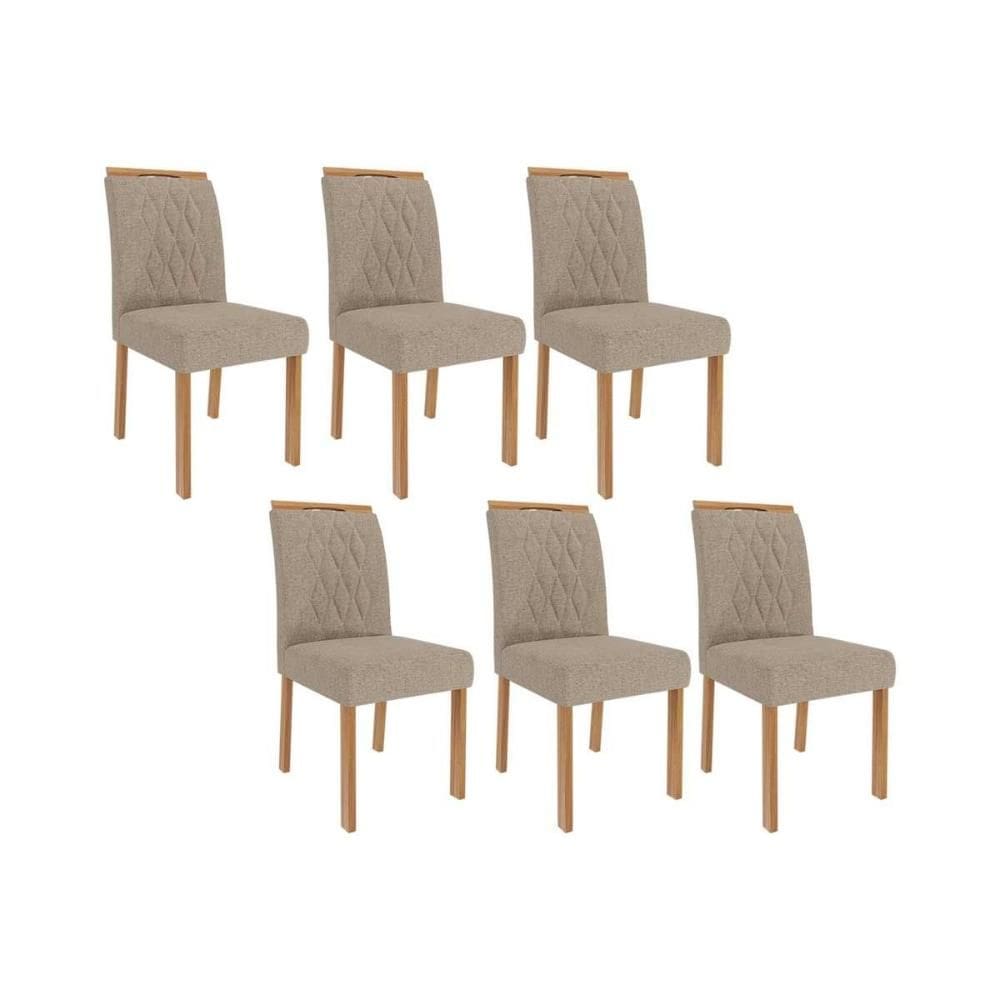 Cadeira de Cozinha Juliana Kit 6 Un Madeirado/ Linho Bege - Cimol