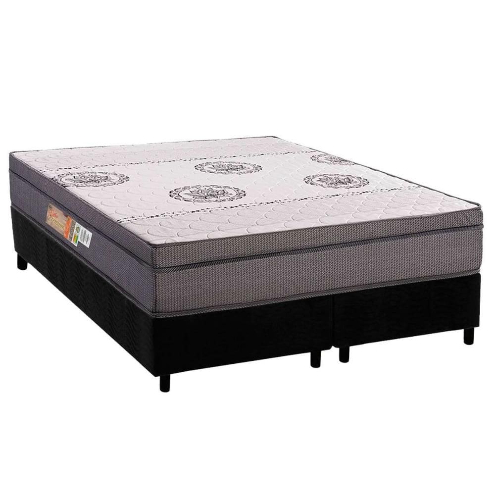 Conjunto Box Queen: Colchão Anatômico Polar D28 OrthoPremium Grey + Base CRC Suede Black (158x198)