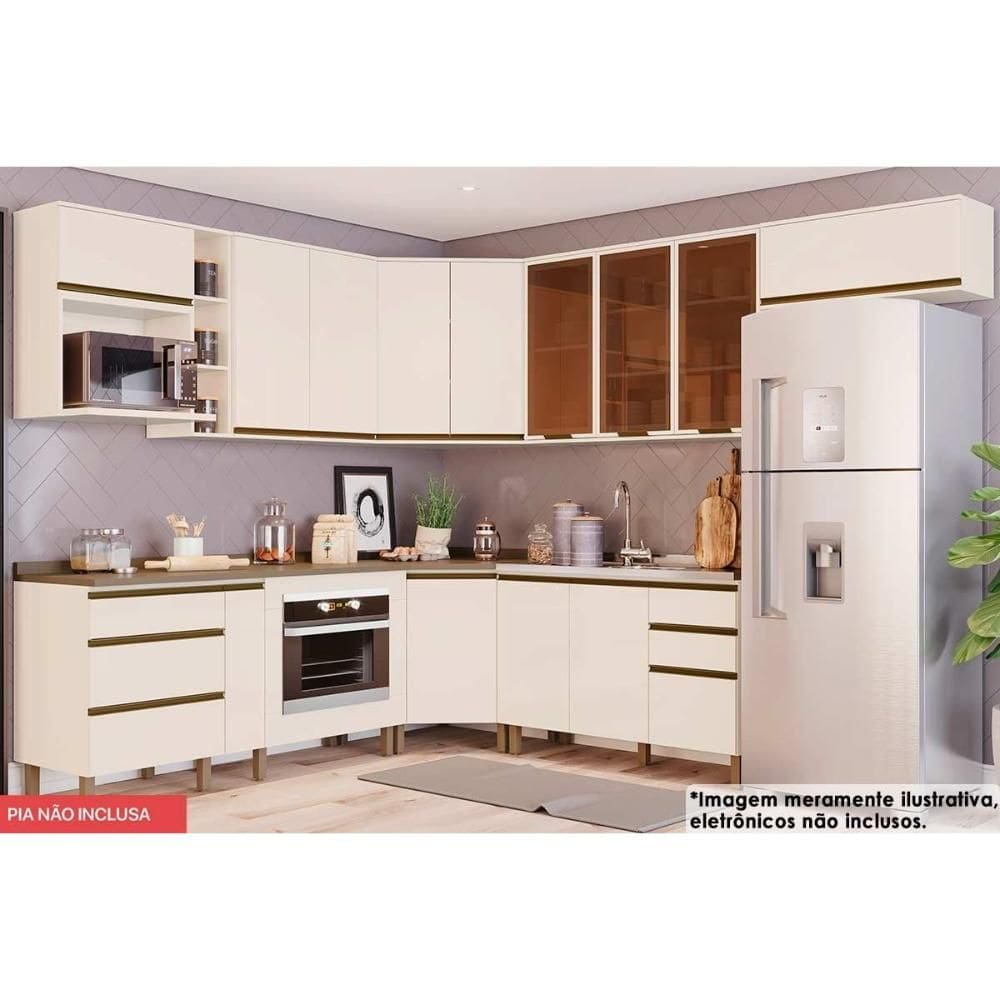 Cozinha Modulada Henn Connect 17 Peças (8Aéreos+5Balcões+4Complemntos) C5P87 Off White-Henn