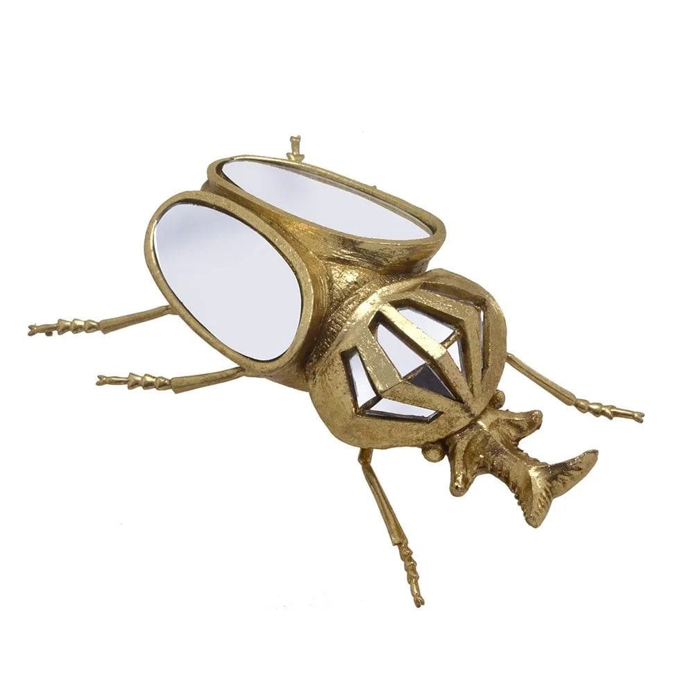 Inseto Decorativo Em Metal Dourado E Espelhos 18Cm