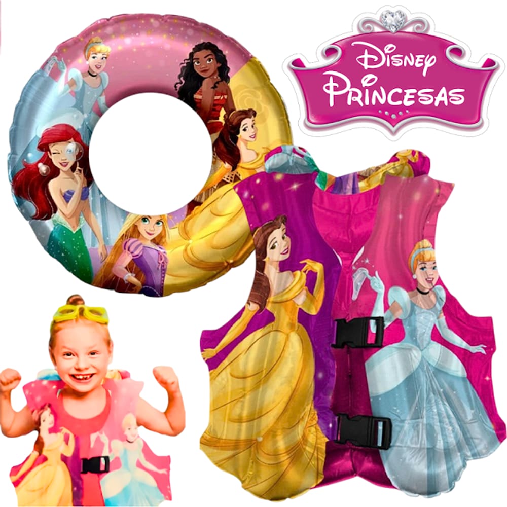 Kit Boia e Colete Inflável Infantil Para Meninas Princesas Disney