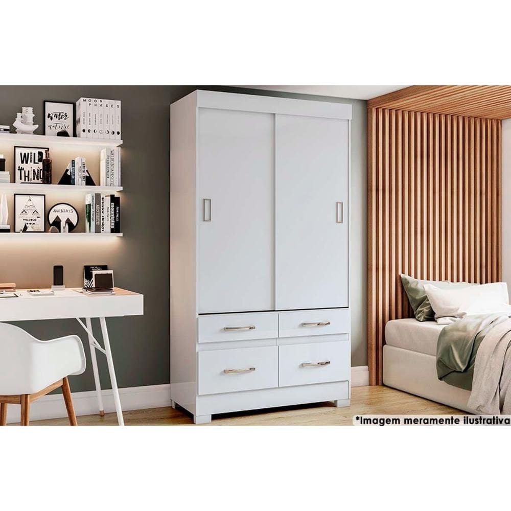 Guarda Roupa 2 Portas de Correr e 4 Gavetas Briz BE25 Branco - Henn
