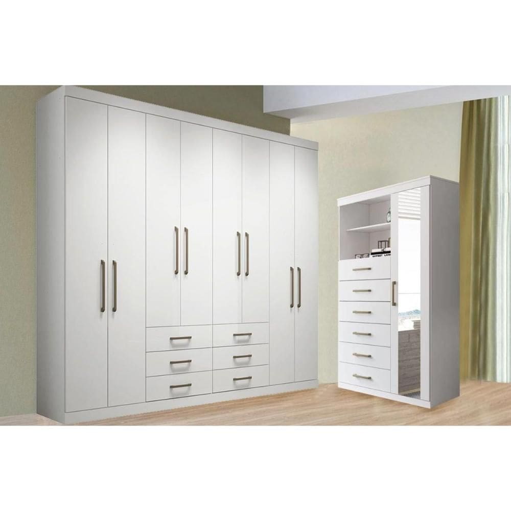 Guarda Roupa 2 Peças (1GuardaRoupa+1Cômoda) QC117 Branco - Santos Andirá