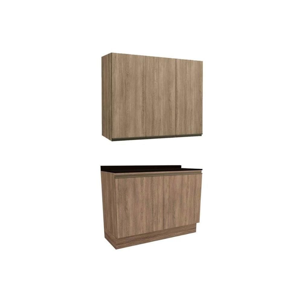 Cozinha Modulada Completa Maxxi 3 Peças (1Aéreo+1Balcão+1Complemento) C3P10 Nogal/Preto - Kappesberg