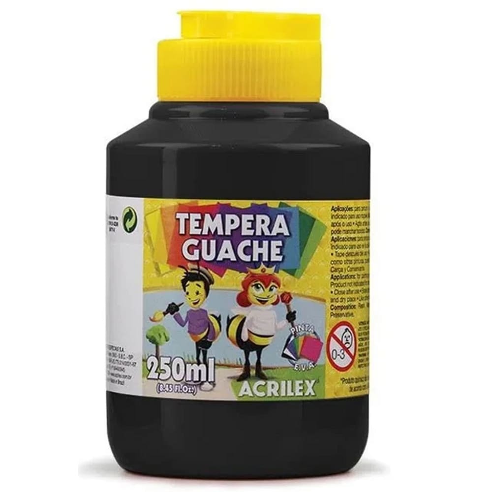 Tinta Tempera Guache 250ml Preta 520 Acrilex