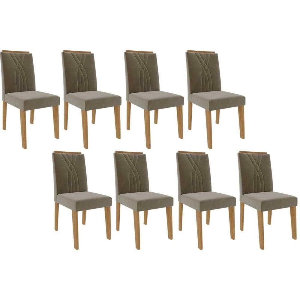 Cadeira de Cozinha Nicole Kit 8 Un Nature/Suede Nude Bege - Cimol