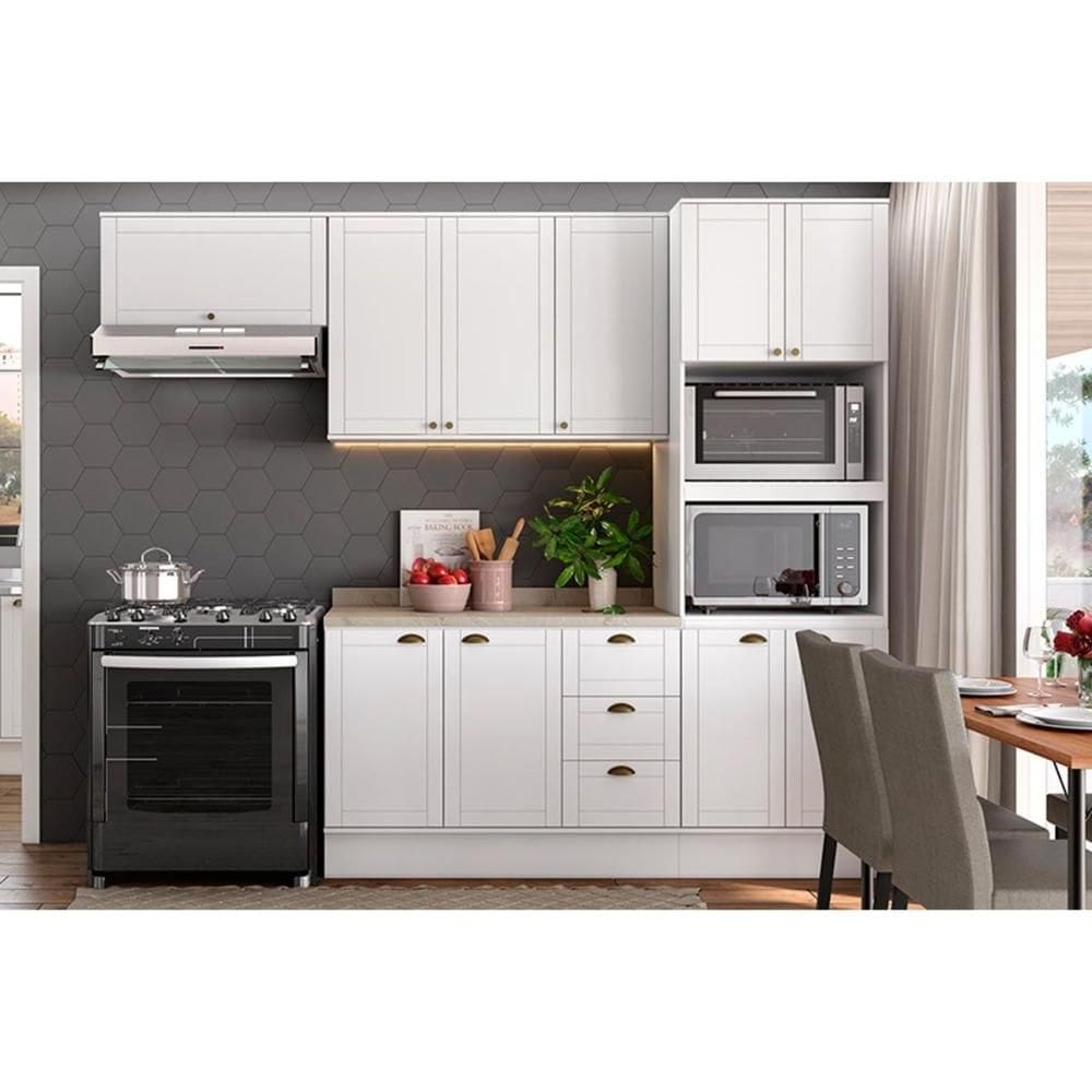 Cozinha Modulada Completa Bella 4 Peças (2Aéreos+1Balcão+1Paneleiro) C4P54 Branco - Carraro
