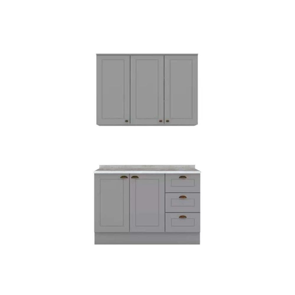 Cozinha Modulada Completa Americana 3 Peças (1Aéreo+1Balcão+1Complemento) CZ122 Cinza - Henn