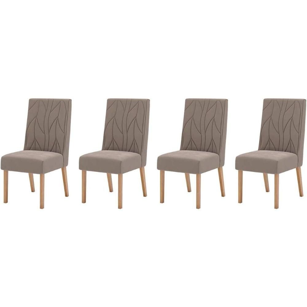 Kit 4 Cadeiras Sala Jantar Eloá 4 Un Nature/Suede Light Marrom Amêndoa - Henn
