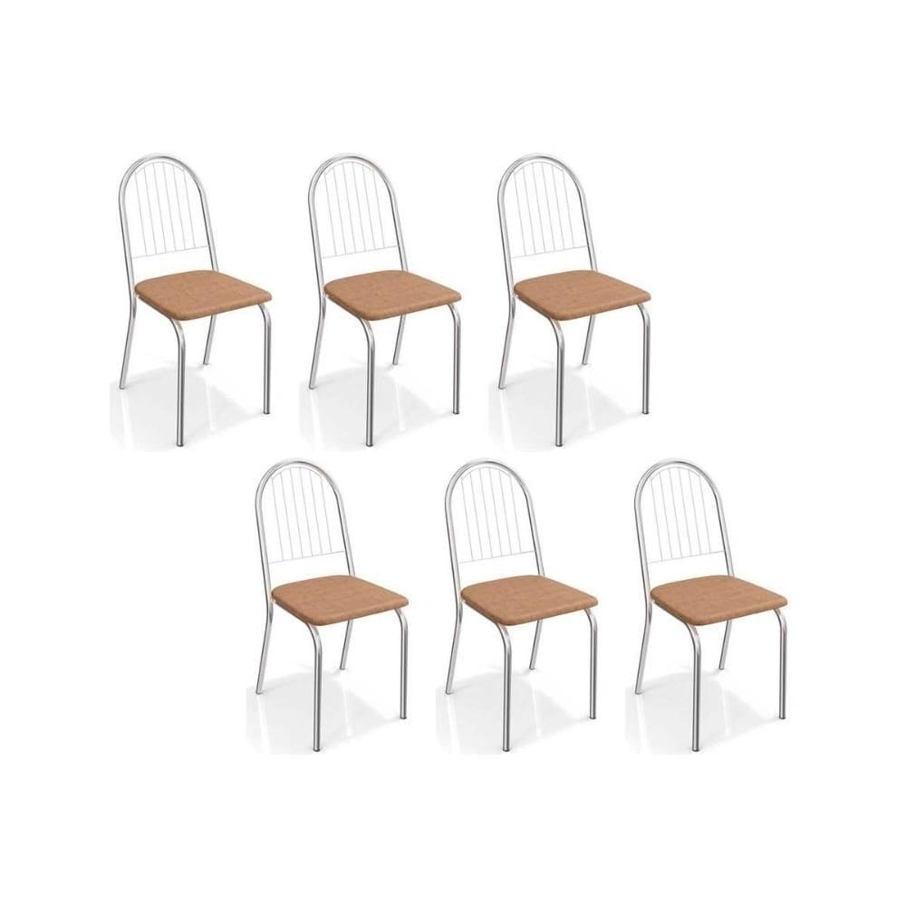 Cadeira de Cozinha Noruega C077 Kit 6 Un Cromada/Capuccino - Kappesberg