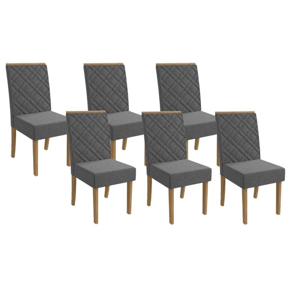 Cadeira de Cozinha 2CAD149FR Kit 6 Un Freijo/Linho Cinza A056 - Kappesberg