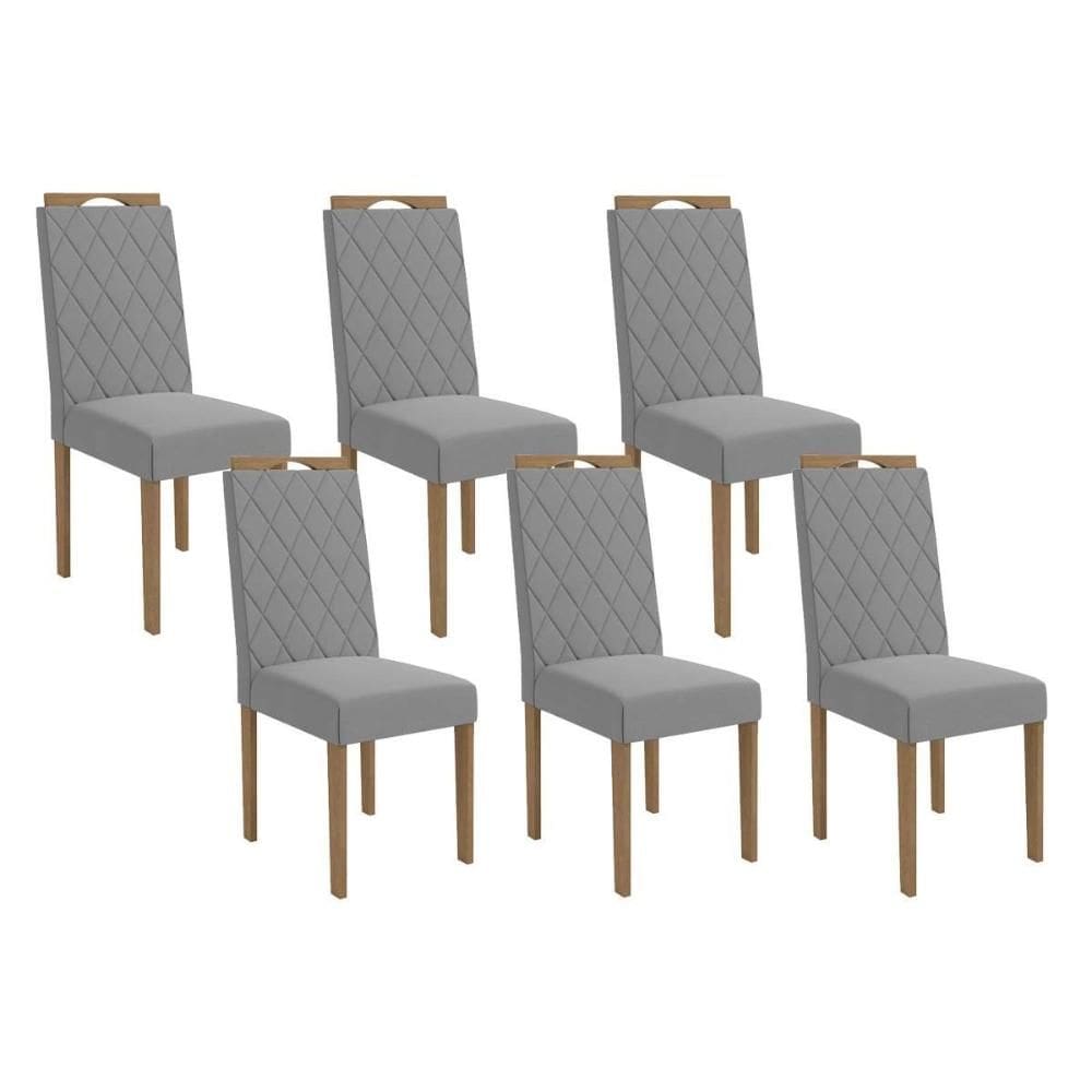 Cadeira de Cozinha 2CAD152EA Kit 6 Un Eucalipto/Linho Cinza A056 - Kappesberg
