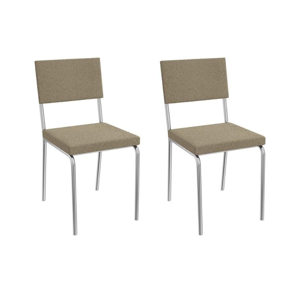 Cadeira de Cozinha Zaria 2C128 Aço Kit 2 Uni Cromado/Boucle Bege - Kappesberg