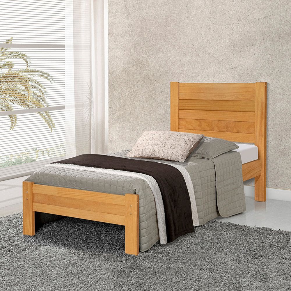 Cama com Colchão Solteiro Lara Madeira Maciça - Imbuia