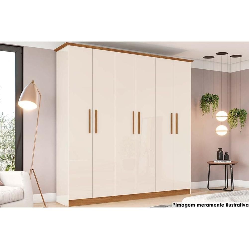 Guarda Roupa 6 Portas e 3 Gavetas Cover Off White/Nature - Henn