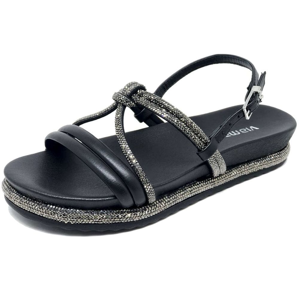 Sandália Feminina Flatform Strass Sofisticada Via Marte