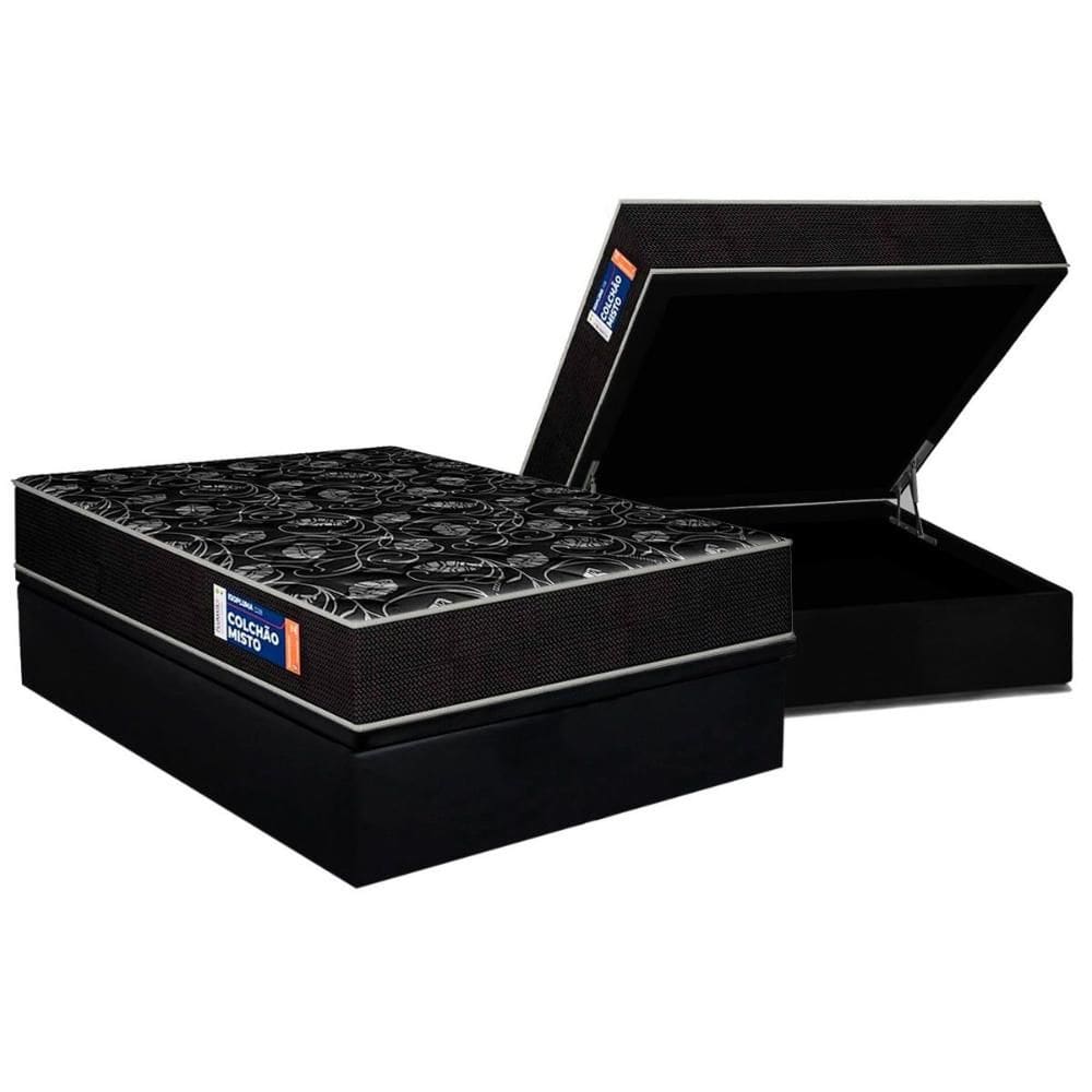 Conjunto Box Baú Casal: Colchão Espuma Plumatex D28 IsoPluma + Base CRC Suede Black (138x188)