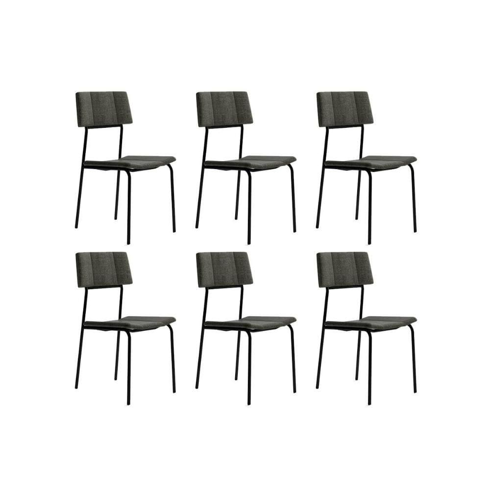 Cadeira de Cozinha Lou 1742 Kit 6 Uni Preto/Linho Grafite - Carraro