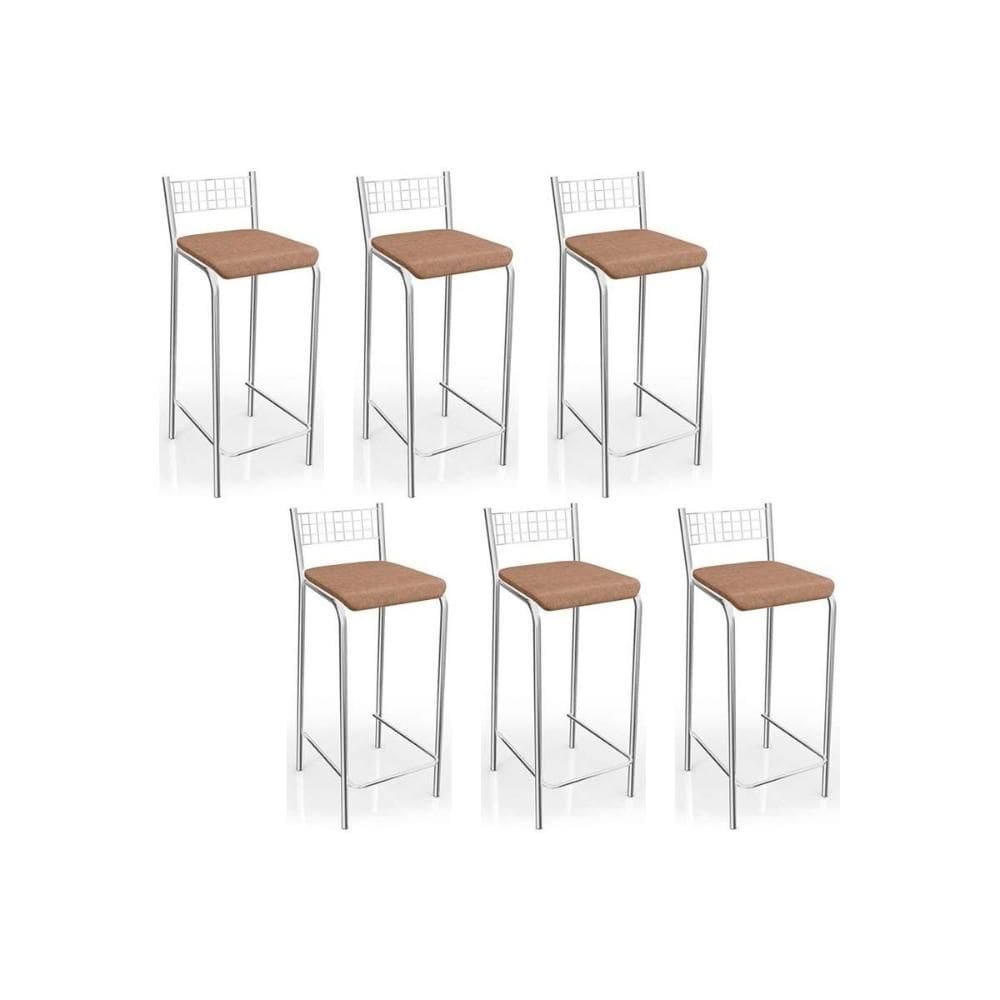 Banqueta de Cozinha Gênova B705 Kit 6 Un Cromada/Capuccino - Kappesberg