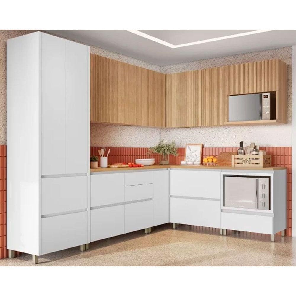 Cozinha Modulada Completa Rainha Gourmet 9 Peças (4Aéreos+4Balcões+1Paneleiro) C9P34 Branca/Nature - Nesher