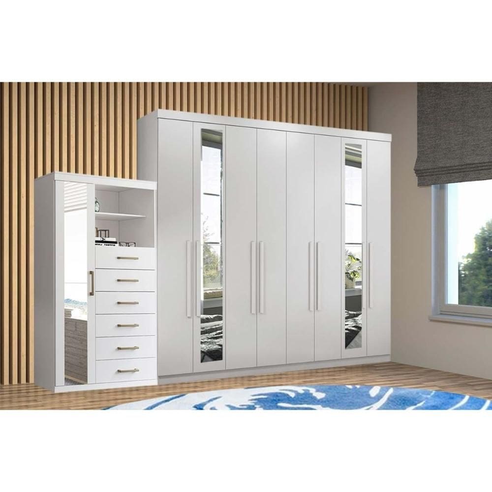 Guarda Roupa 2 Peças (1GuardaRoupa+1Cômoda) QC143 Branco - Santos Andirá