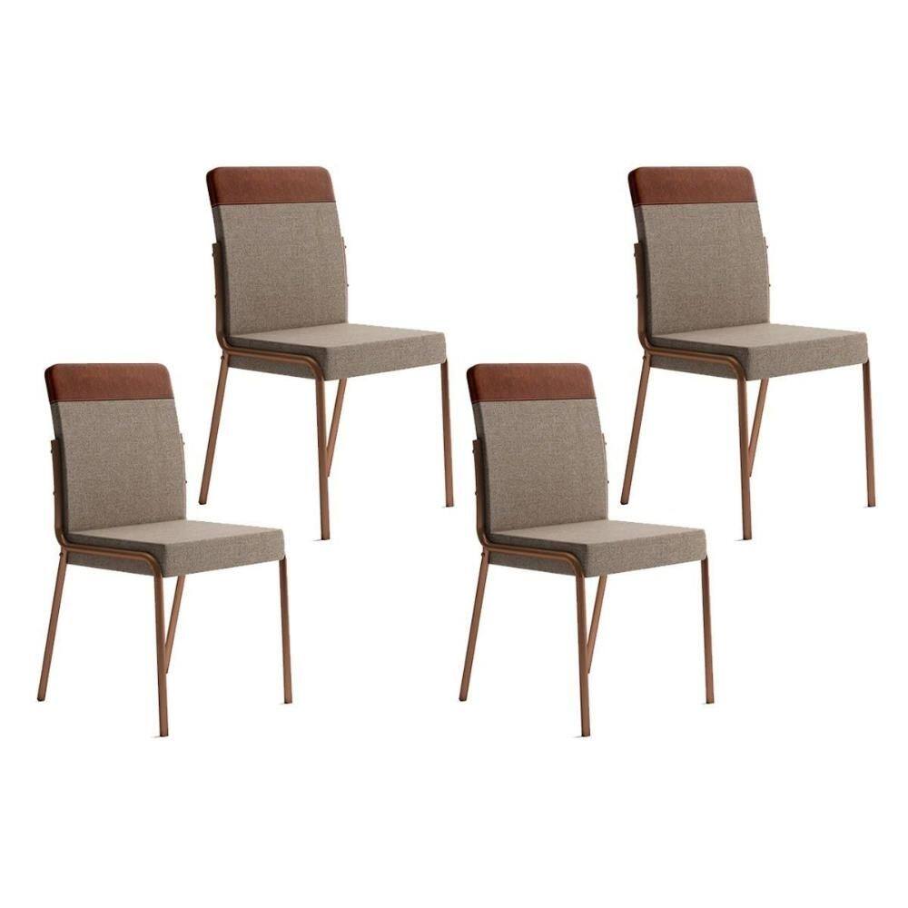 Cadeira de Cozinha Duo 1739 Kit 4 Uni Rose/Linho Areia/Courano Caramelo - Carraro