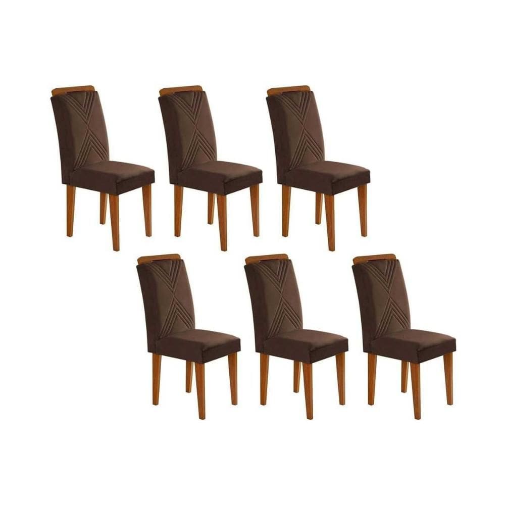 Cadeira de Cozinha Amsterdã Kit 6 Un Capuccino/Suede Marrom - Rufato
