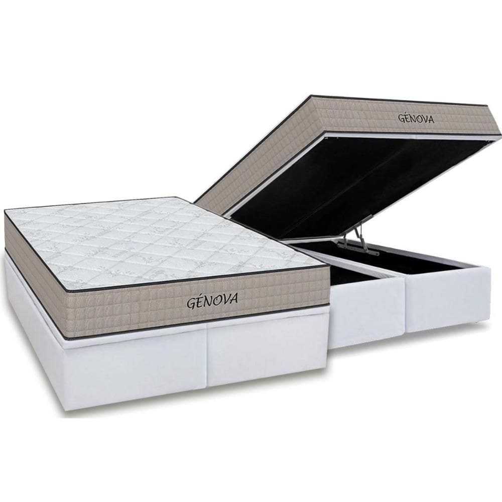 Cama Box Baú King: Colchão Espuma D45 Orthoflex Genova + Base CRC Courano White (193x203)