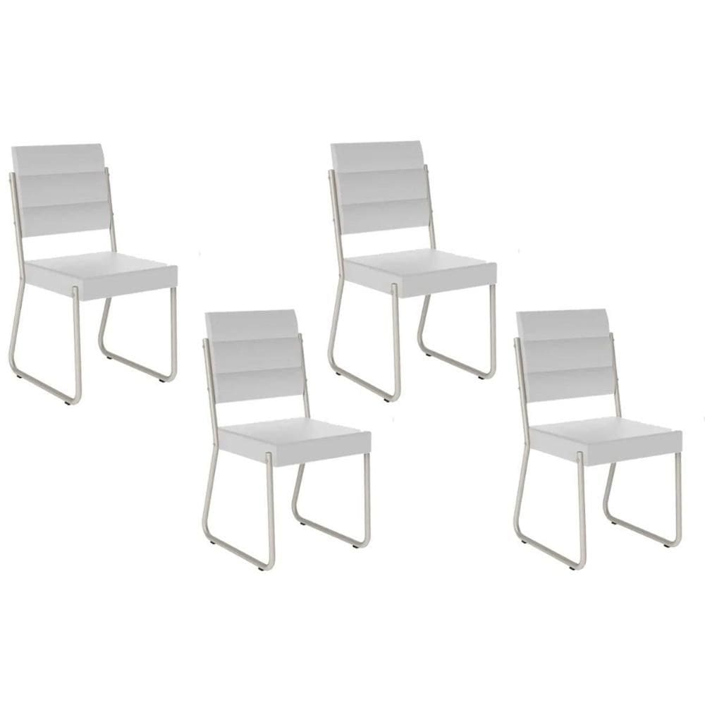 Cadeira de Cozinha 1736 Kit 4 Uni Prata/Courino Branco - Carraro