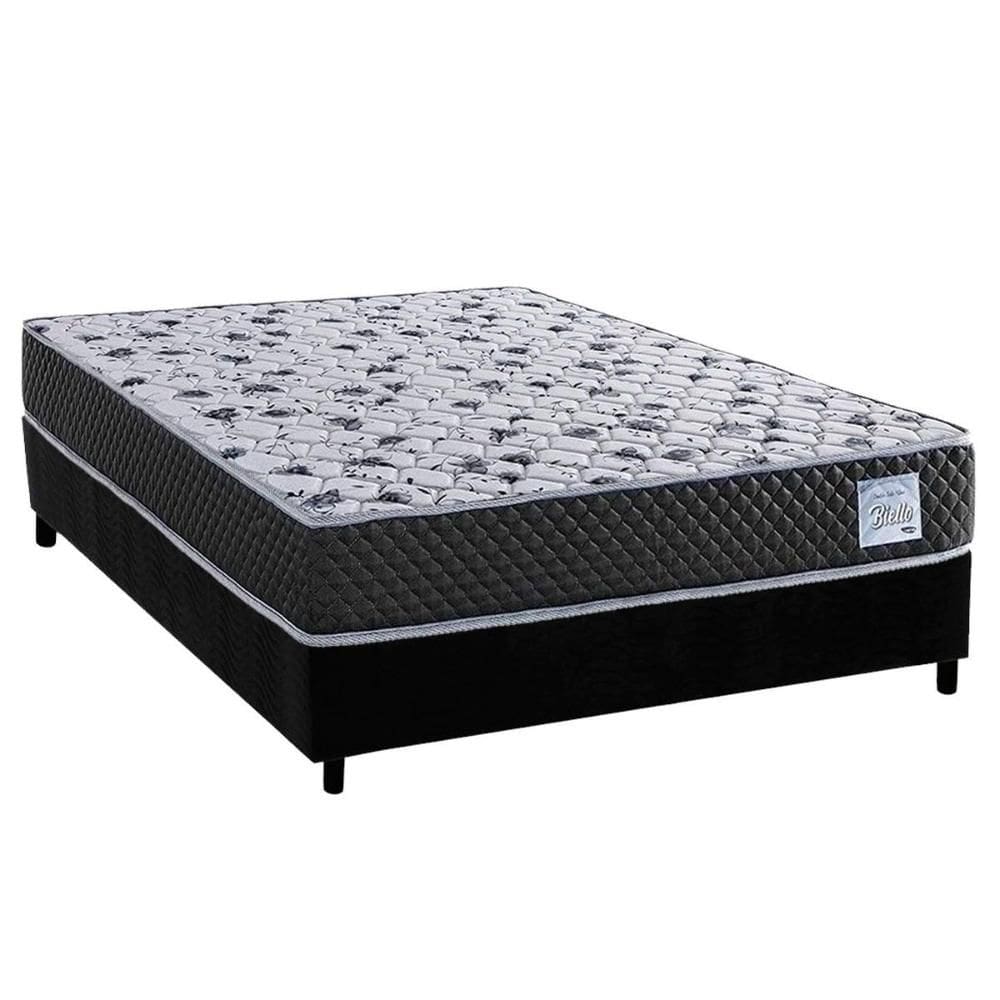 Conjunto Box Casal: Colchão Anatômico Herval Compact AG 65 / Ag Biello + Base CRC Suede Black (138x188)