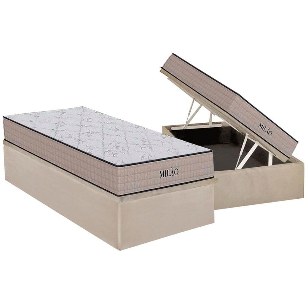 Cama Box Baú Solteiro: Colchão Espuma D33 Orthoflex Milão + Base CRC Suede Clean (88x188)