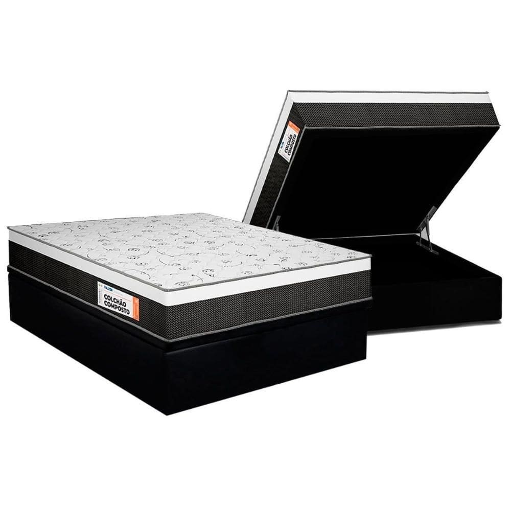 Cama Box Baú Queen: Colchão Anatômico Plumatex Falcon Ultra Firme + Base CRC Suede Black (158x198)