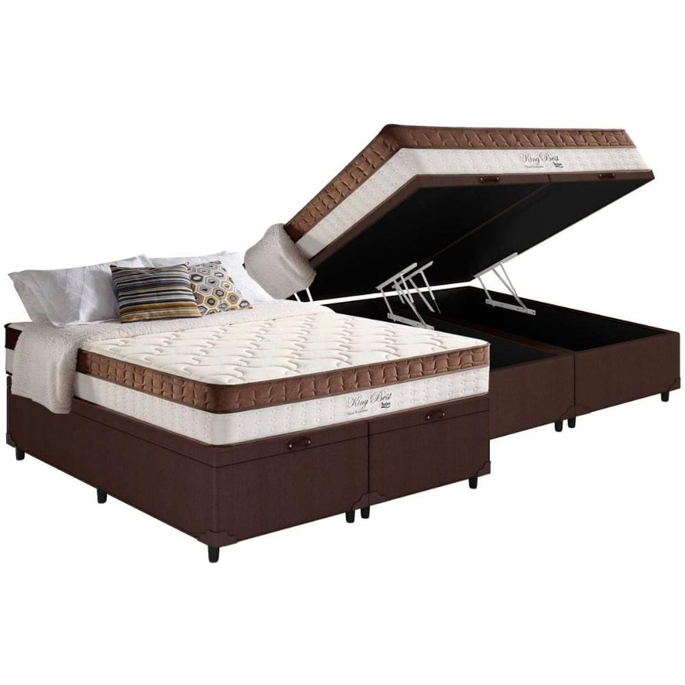 Cama Box Baú Queen: Colchão Molas Ensacadas D Angelis Anjos Superlastic King Best + Base CRC Courano Brown (158x198)