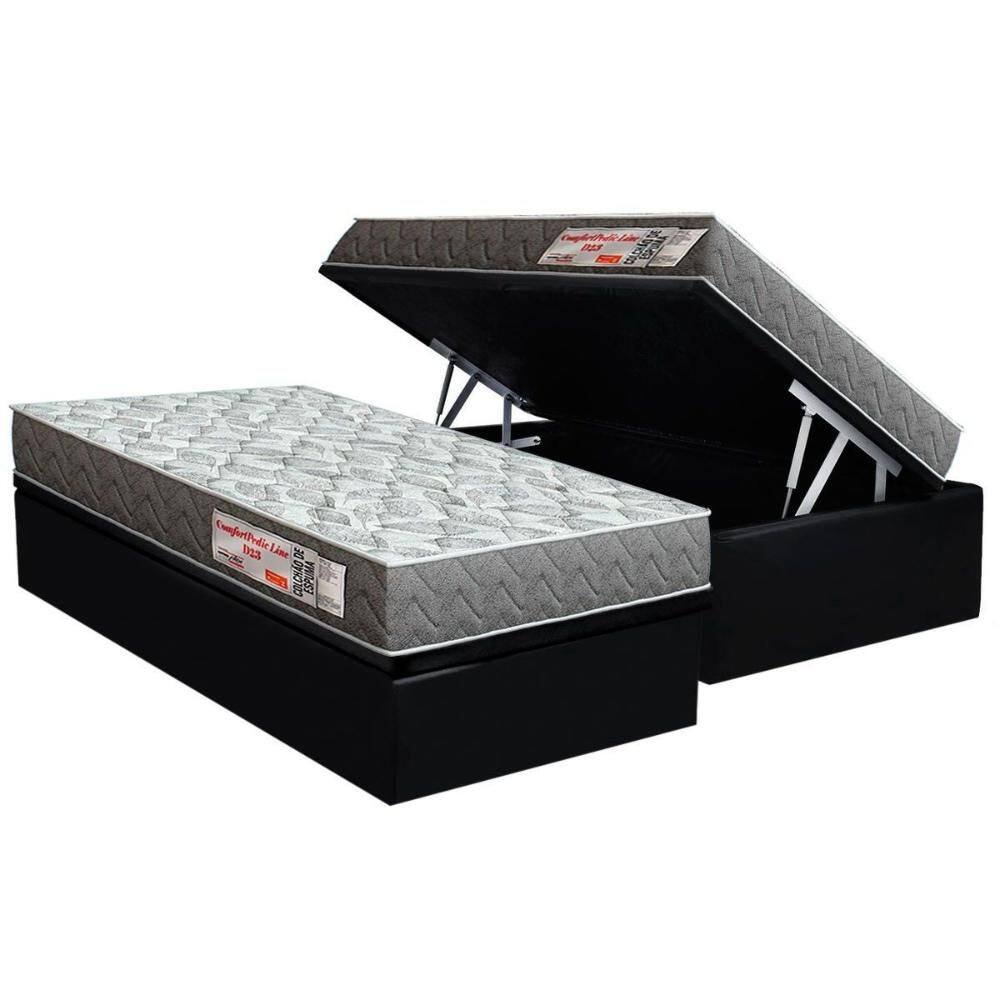 Conjunto Box Baú Solteiro: Colchão Espuma Orthoflex D23 ComfortPedic + Base CRC Suede Black (88x188)