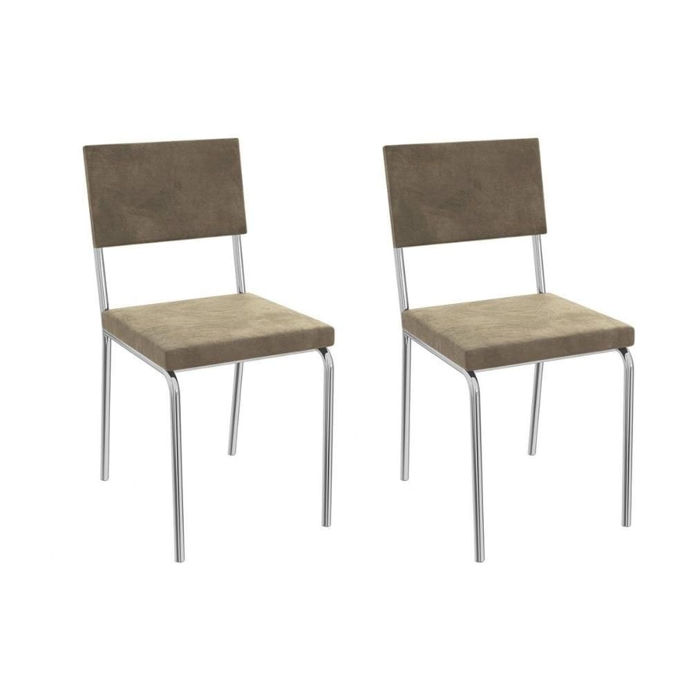 Cadeira de Cozinha Zaria 2C128 Aço Kit 2 Uni Cromado/Suede Bege - Kappesberg
