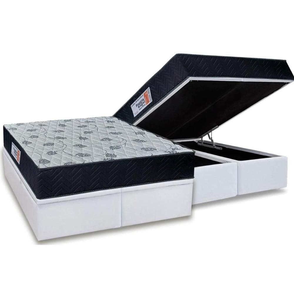 Cama Box Baú Queen: Colchão Anatômico Orthoflex Foggia Sogni Unic Face + Base CRC Courano White (158x198)