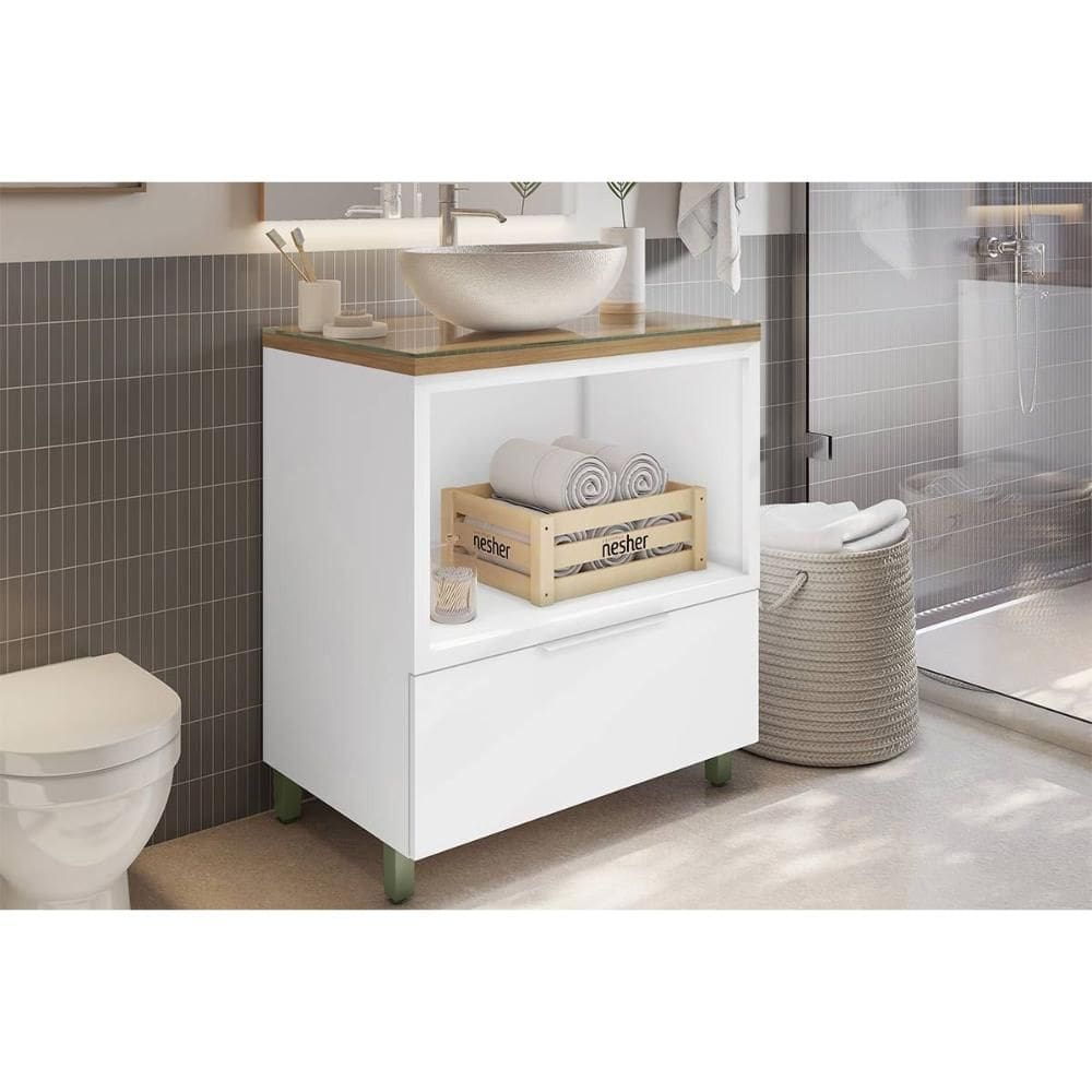 Balcão p/ Banheiro Marquesa c/ 1 Gaveta e 1 Nicho 80cm Branca/Nature - Nesher