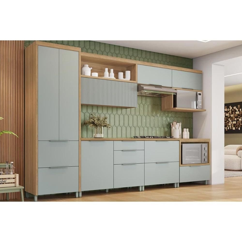 Cozinha Modulada Completa Marquesa 7 Peças (3Aéreos+3Balcões+1Paneleiro) C6P41 Verde/Nature - Nesher