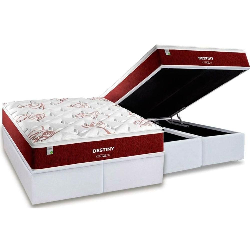 Conjunto Box Baú Queen: Colchão Molas Plumatex Superlastic Destiny + Base CRC Courano White (158x198)