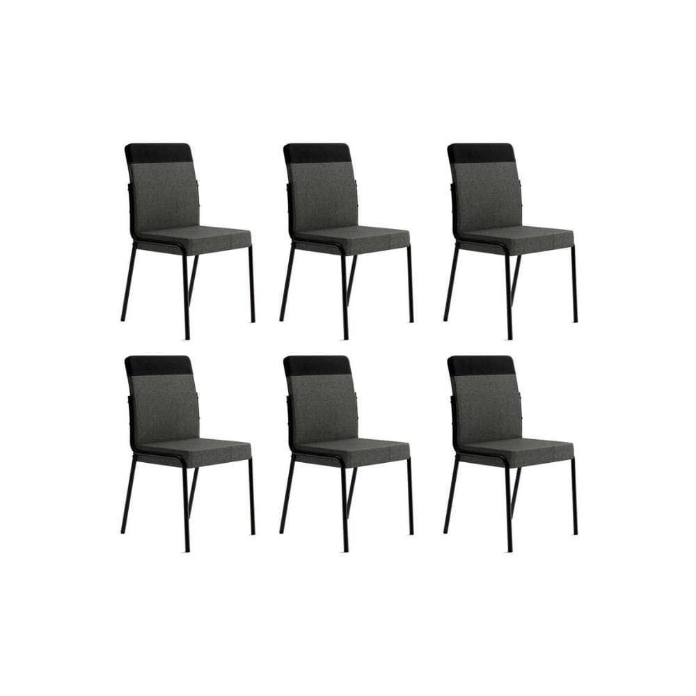 Cadeira de Cozinha Duo 1739 Kit 6 Uni Preto/Grafite - Preto - Carraro