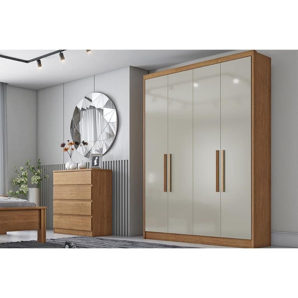 Guarda Roupa 4 Portas e 3 Gavetas Moderni/Sevilha Plus Cumaru/Fendi - Novo Horizonte