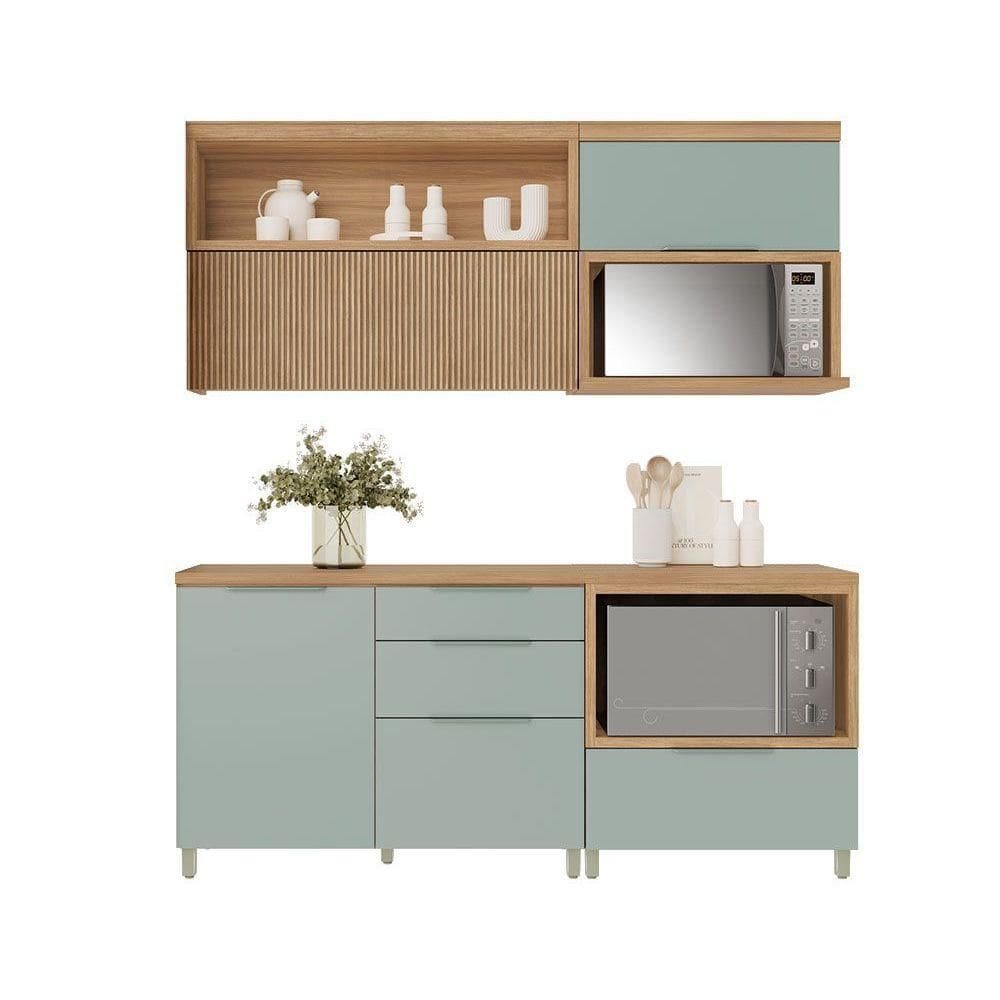 Cozinha Modulada Completa Marquesa 4 Peças (2Aéreos+2Balcões) C4P24 Nogueira - Nesher