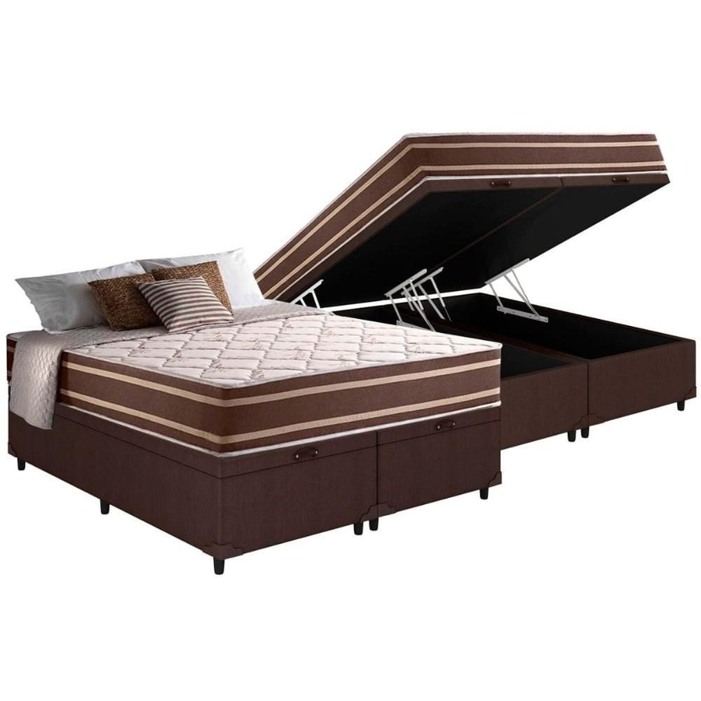 Cama Box Baú Queen: Colchão Molas Ensacadas D Angelis Anjos Superlastic Duo Sono + Base CRC Courano Brown (158x198)