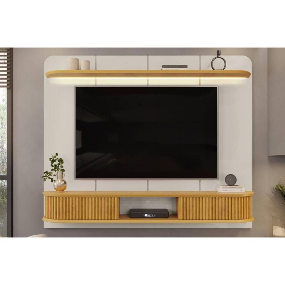 Rack Bancada c/ Painel p/ TV até 75 Pol Capri Led e 2 Portas 215x170cm Bali/Cedro - DJ Móveis
